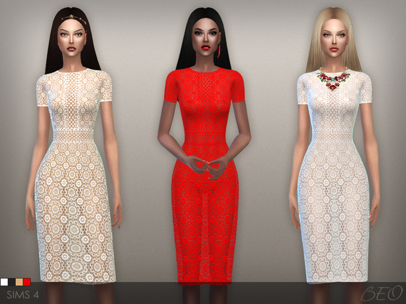 Lace midi dress for The Sims 4 (2)